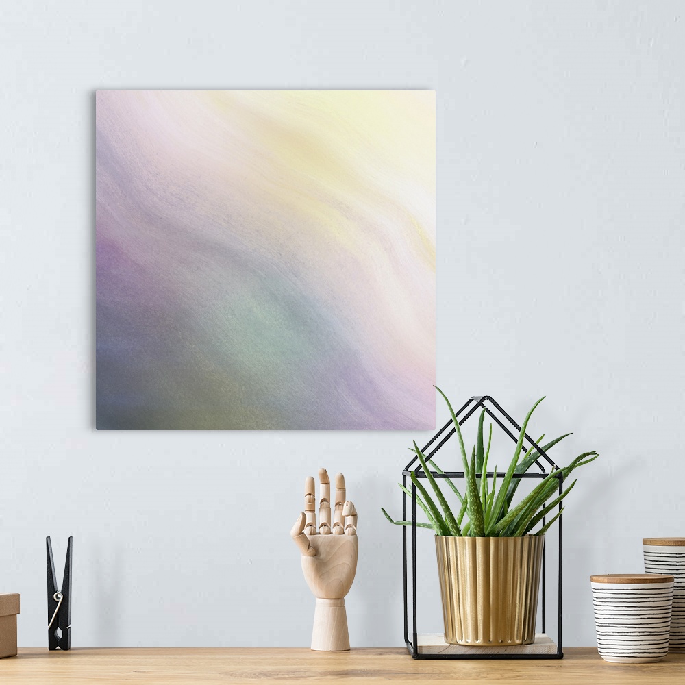 A bohemian room featuring Artist image of a muted pastel color gradient in a wavy shape.