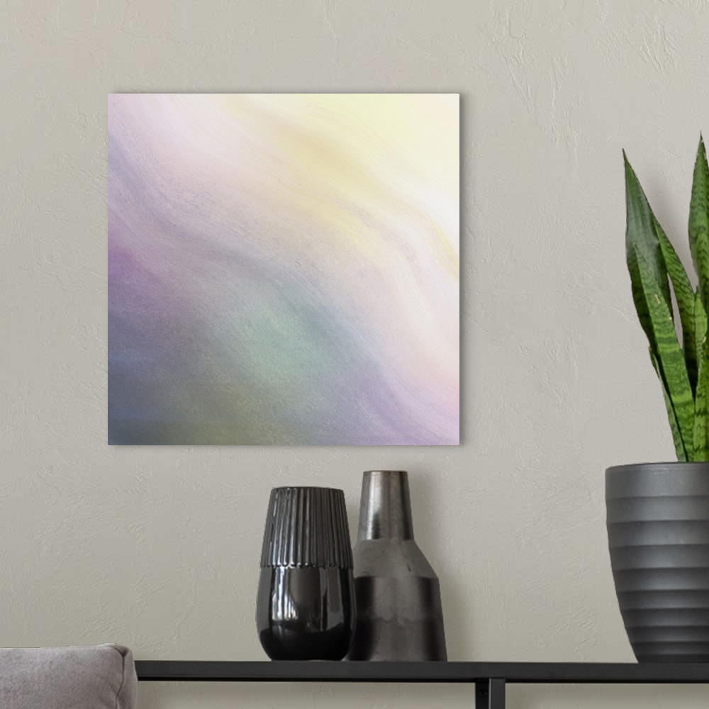 A modern room featuring Artist image of a muted pastel color gradient in a wavy shape.