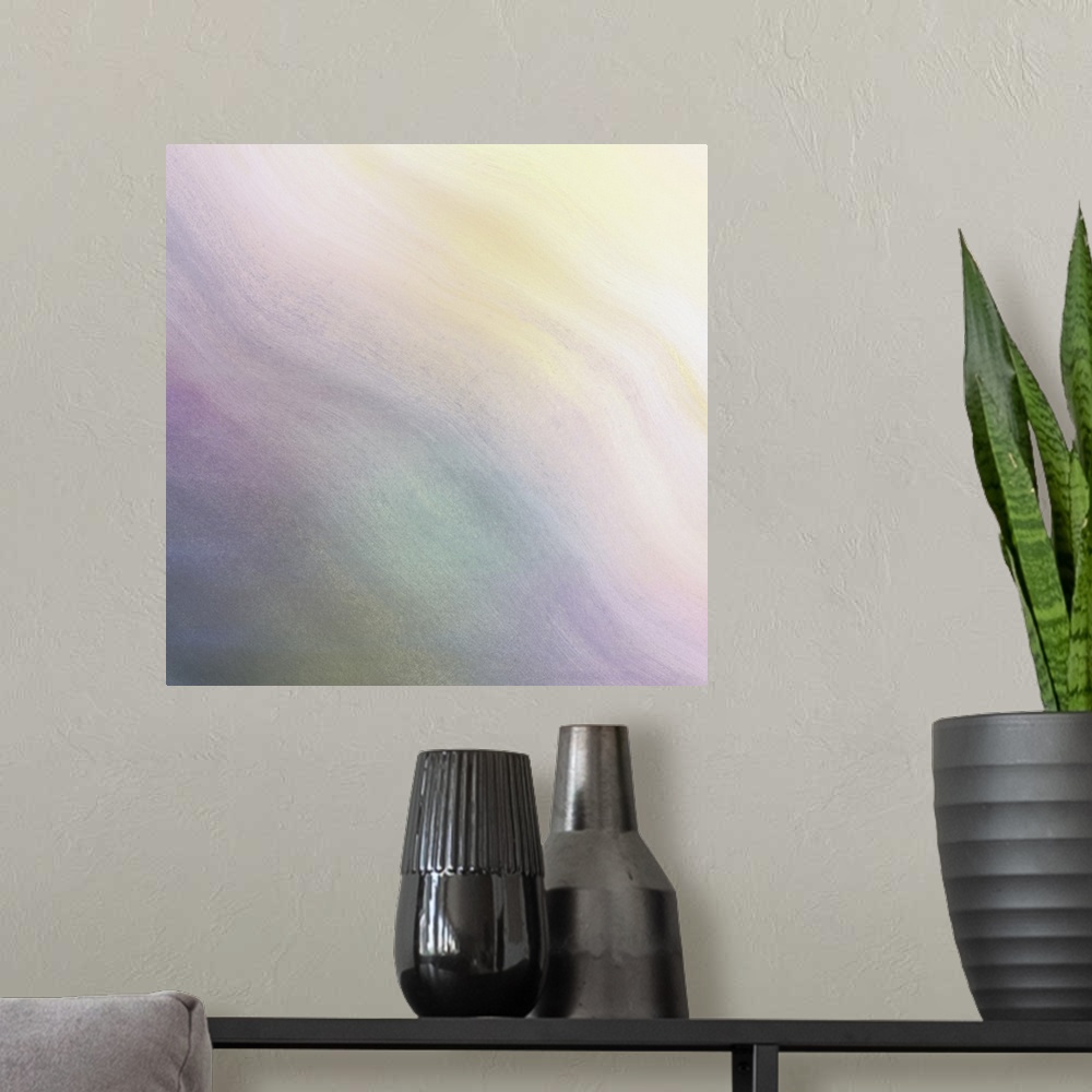 A modern room featuring Artist image of a muted pastel color gradient in a wavy shape.