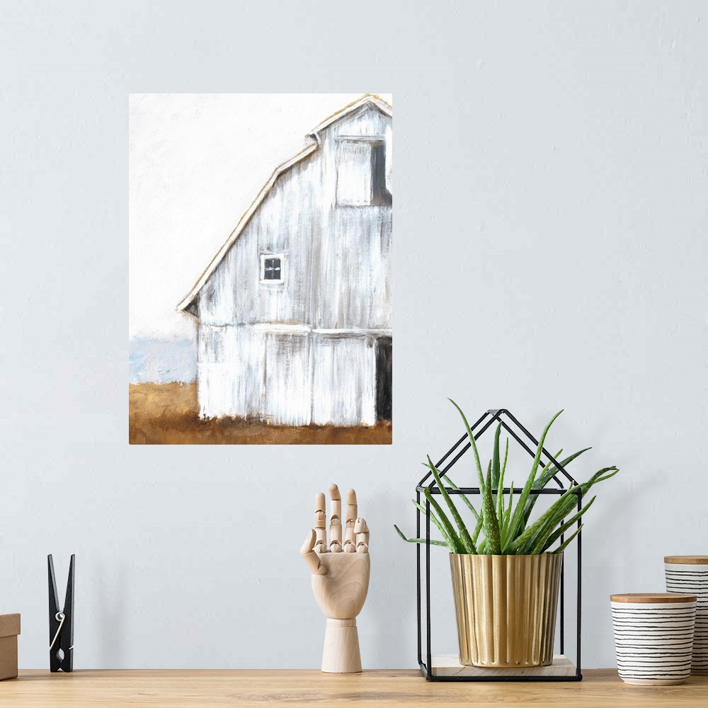 A bohemian room featuring Horizontal brush strokes and a soft amber landscape form to make a cropped image of a white worn ...