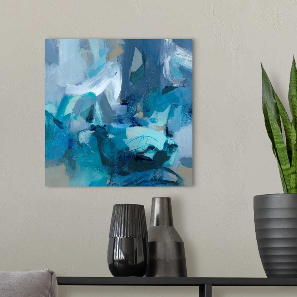 A modern room featuring Abstract Blues II