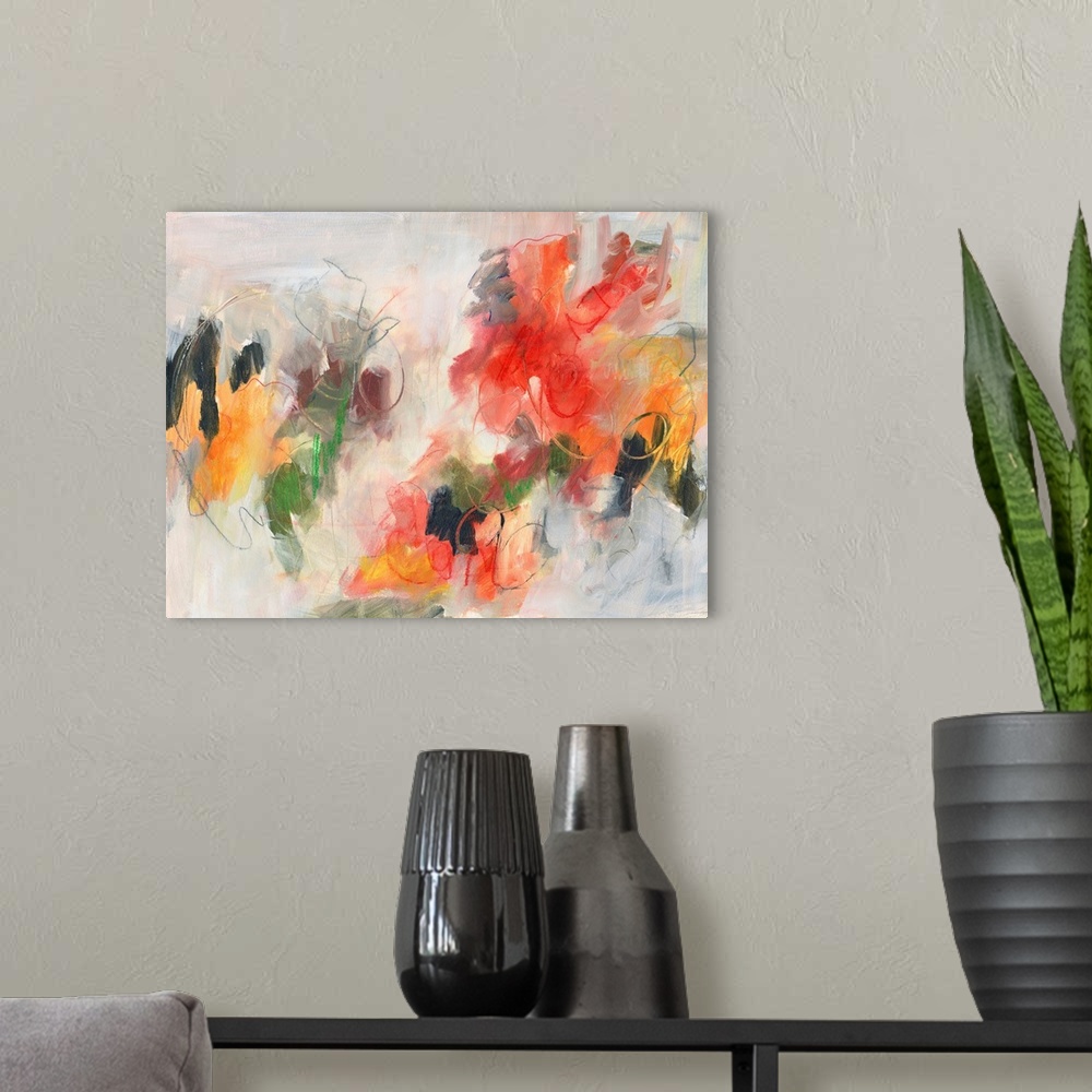 A modern room featuring Abstract Floral Delight II