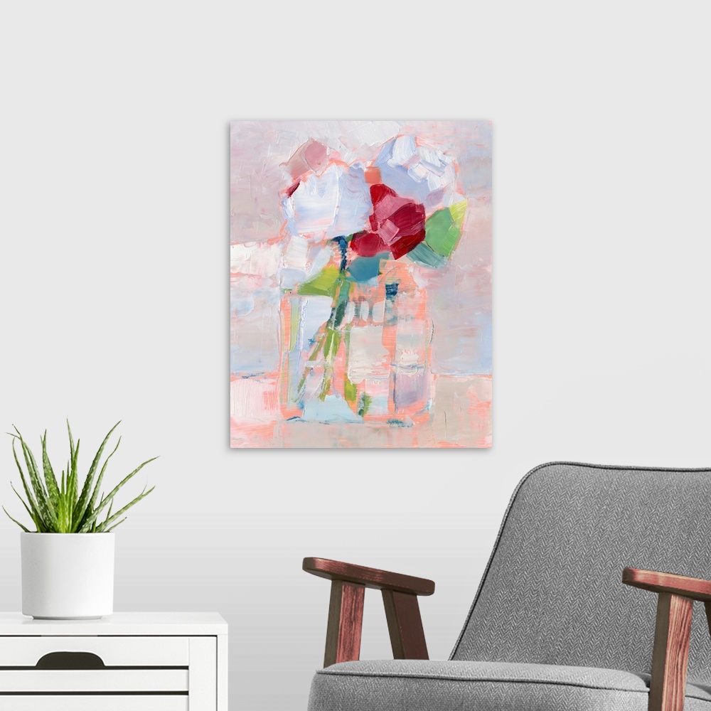 A modern room featuring Abstract Flowers in Vase I