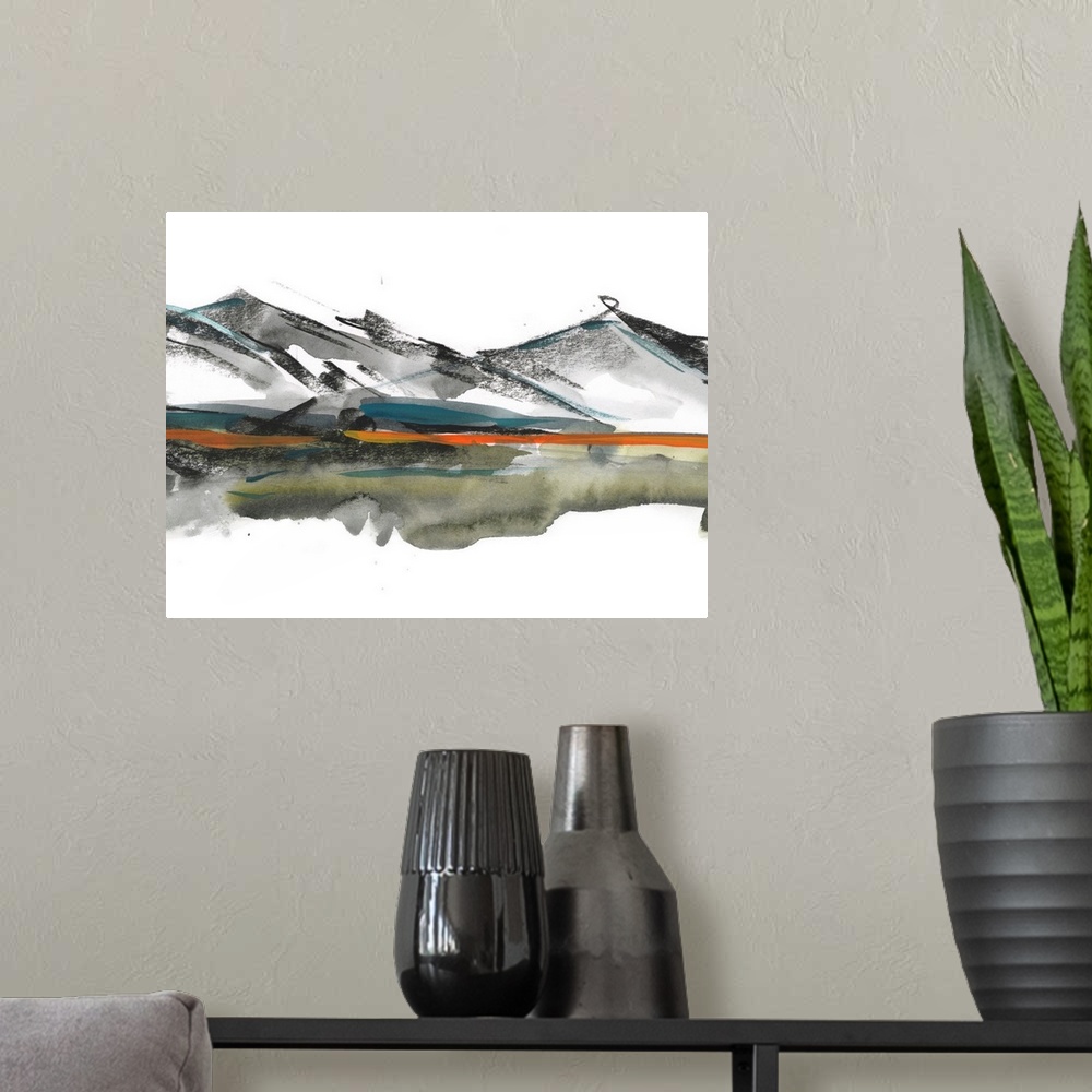 A modern room featuring Abstract Mountain View II