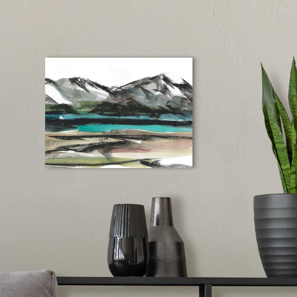 A modern room featuring Abstract Mountain View III