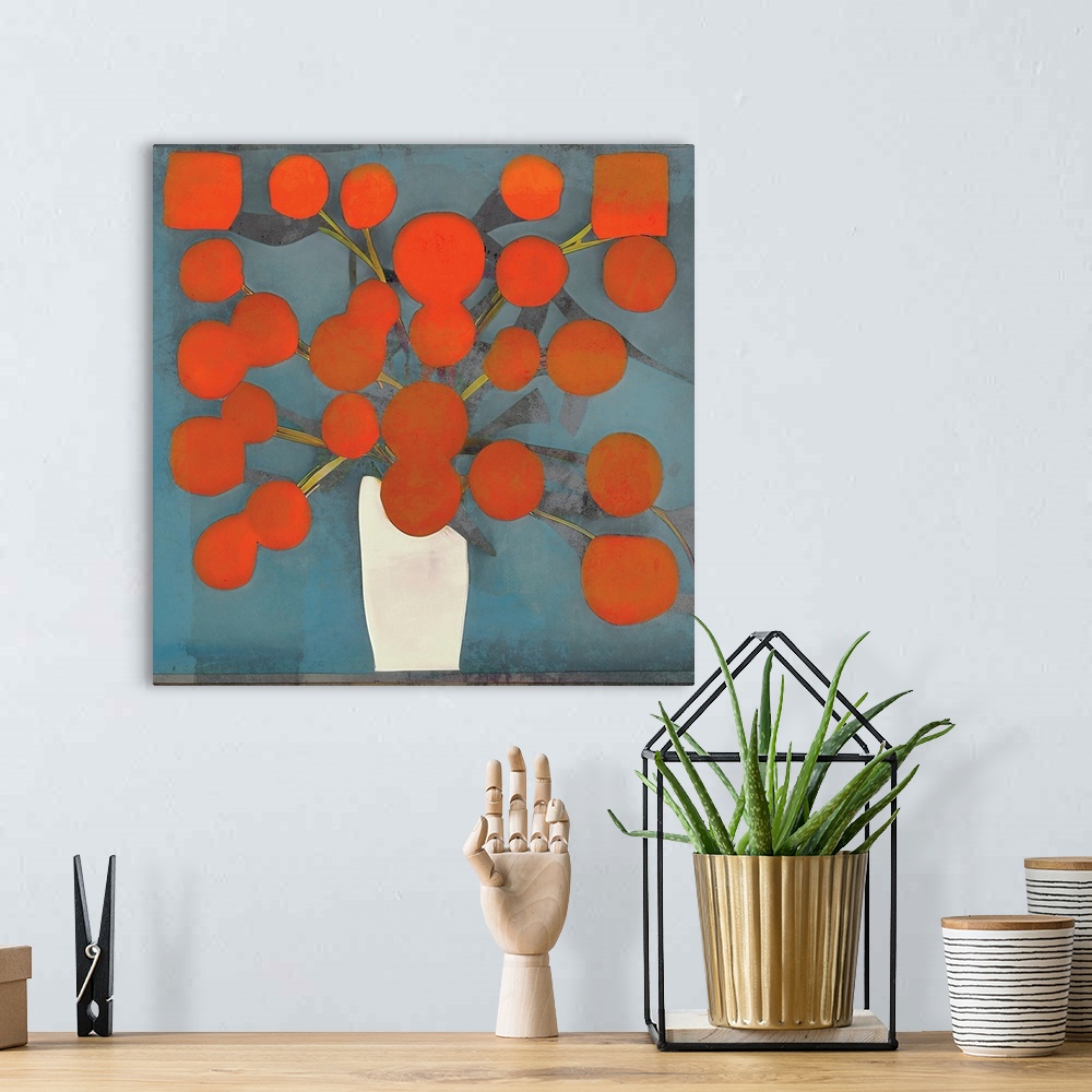 A bohemian room featuring Abstract Orange Flowers