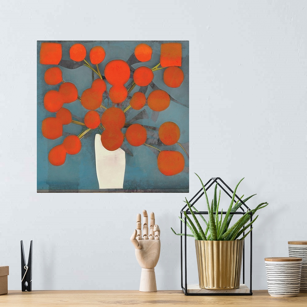 A bohemian room featuring Abstract Orange Flowers