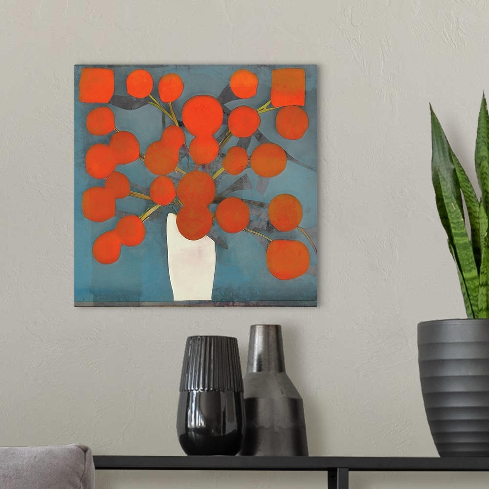 A modern room featuring Abstract Orange Flowers