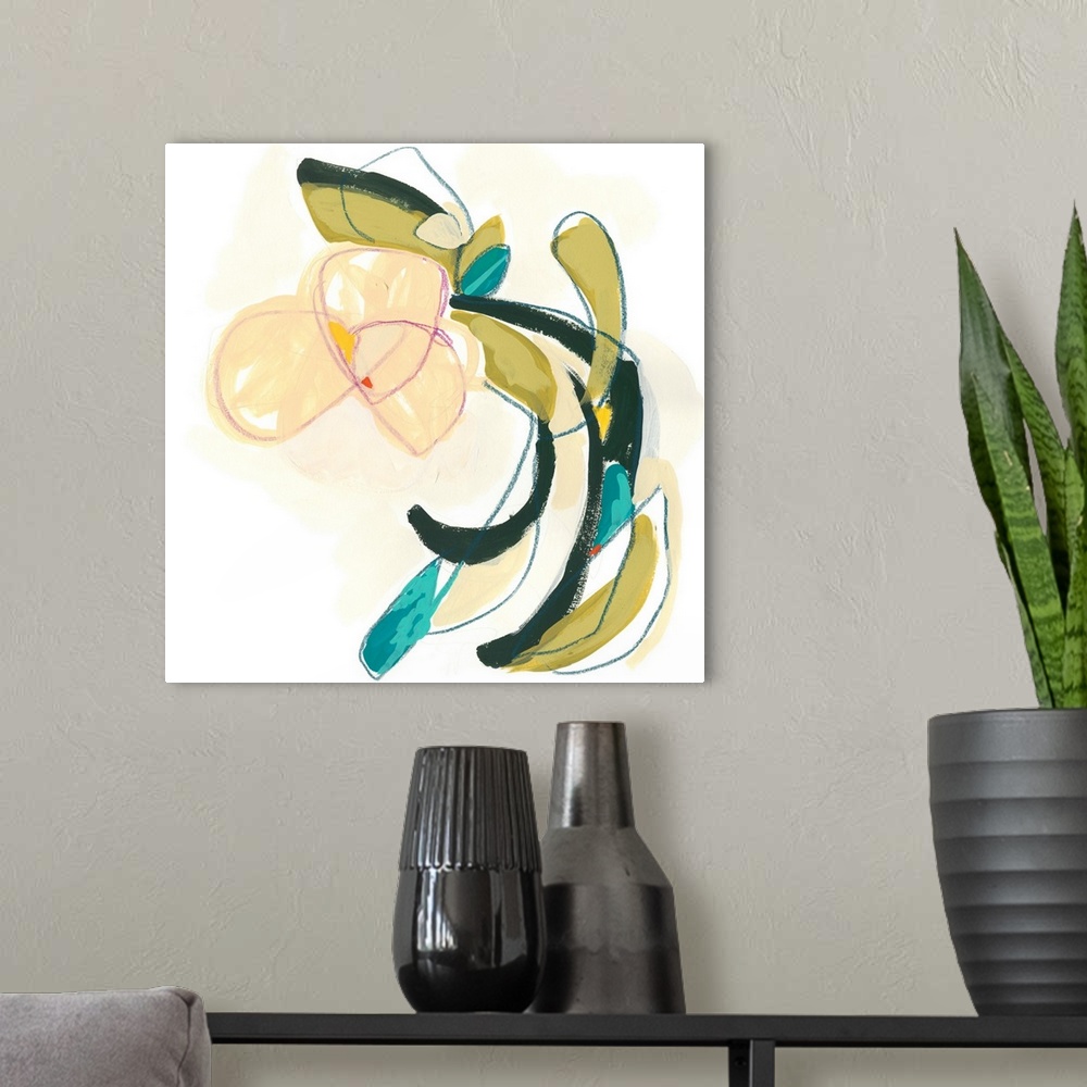 A modern room featuring Abstract Orchid IV