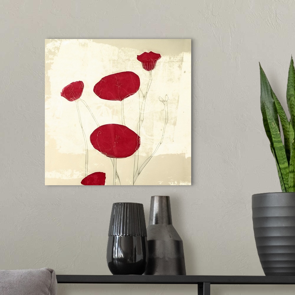 A modern room featuring Abstract Red Poppies