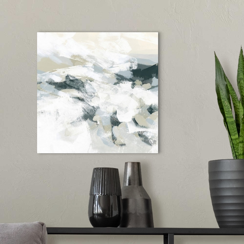 A modern room featuring Abstract Snowcap I