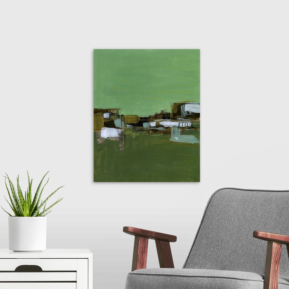 A modern room featuring Abstract Village I