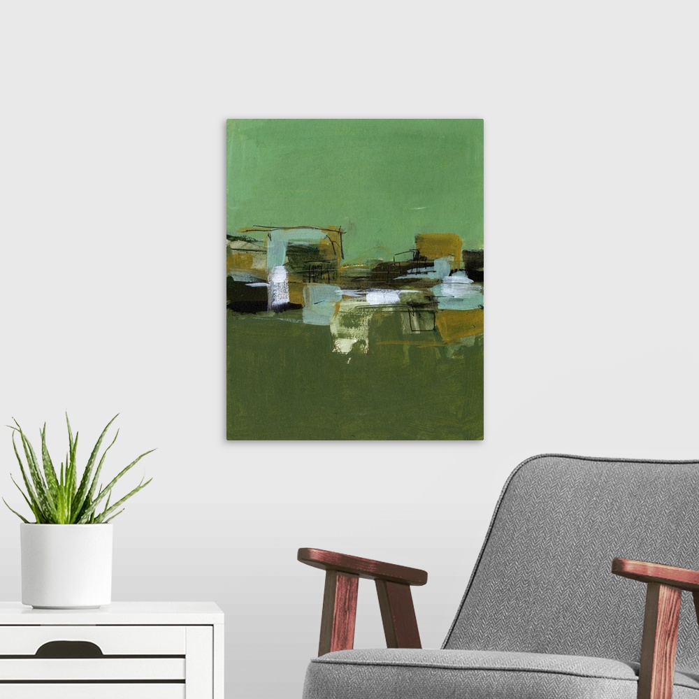 A modern room featuring Abstract Village II