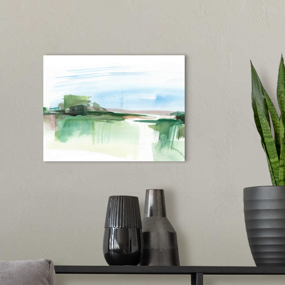 A modern room featuring Abstract Wetland IV