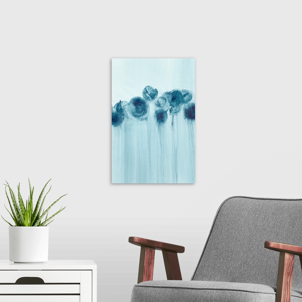 A modern room featuring Aqua-colored abstract wildflowers.