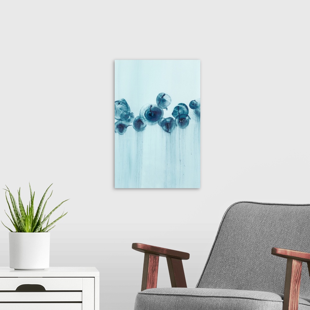 A modern room featuring Aqua-colored abstract wildflowers.