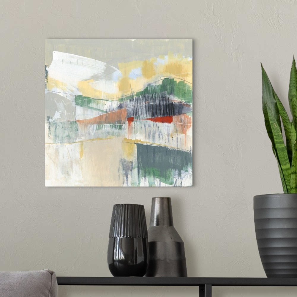 A modern room featuring Abstracted Mountainscape II