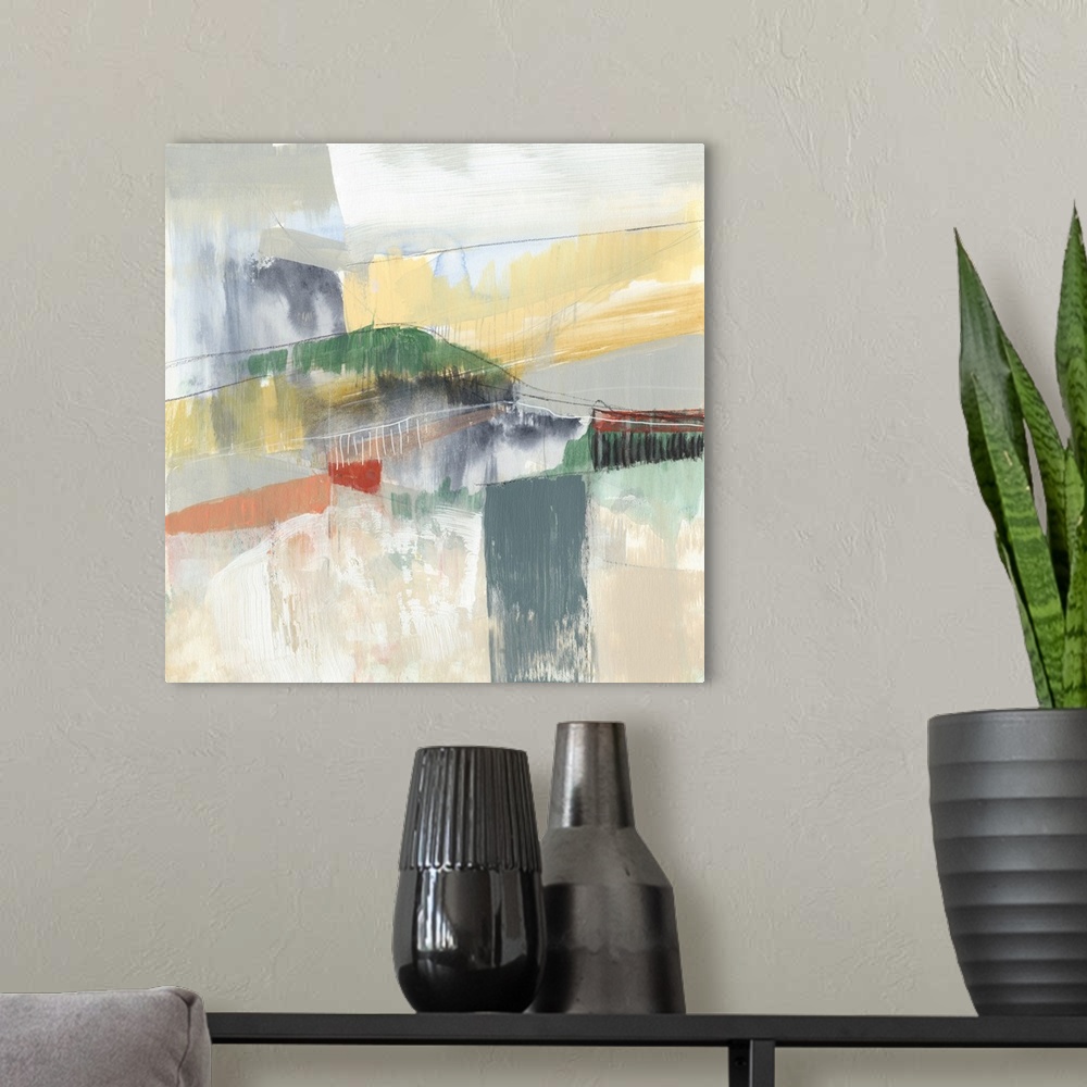 A modern room featuring Abstracted Mountainscape IV
