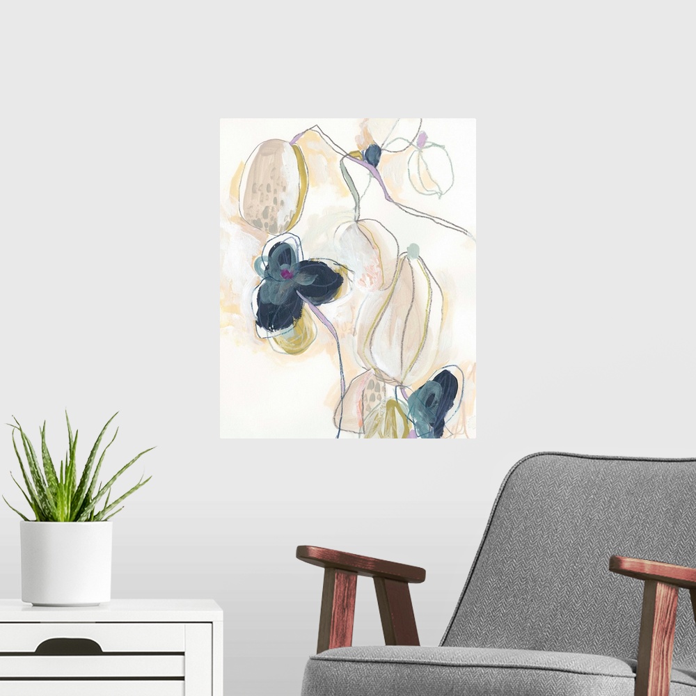 A modern room featuring Abstracted Orchid II