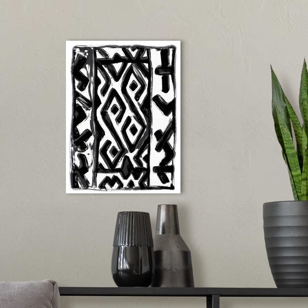 A modern room featuring African Textile Woodcut V