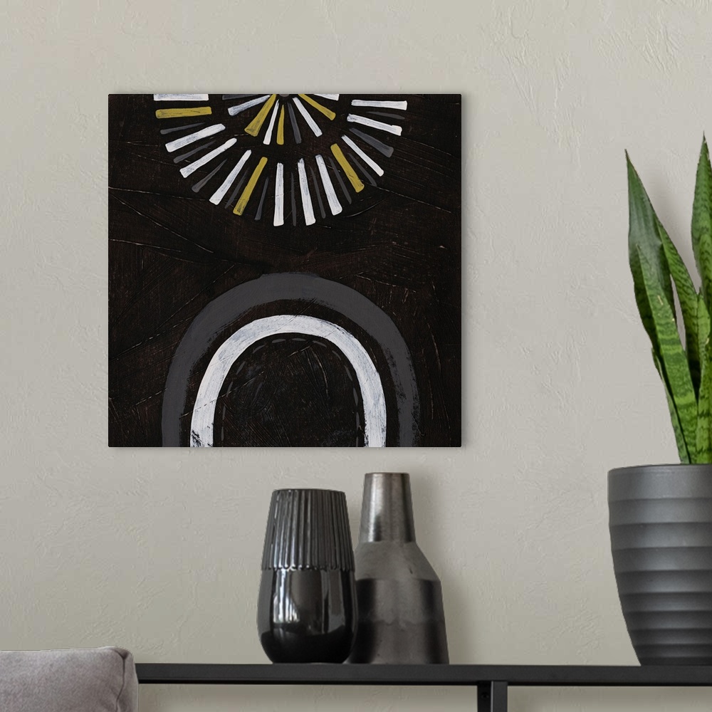 A modern room featuring Contemporary mid-century inspired abstract artwork.