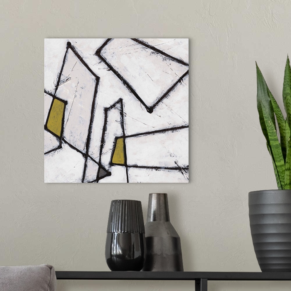 A modern room featuring Contemporary mid-century inspired abstract artwork.