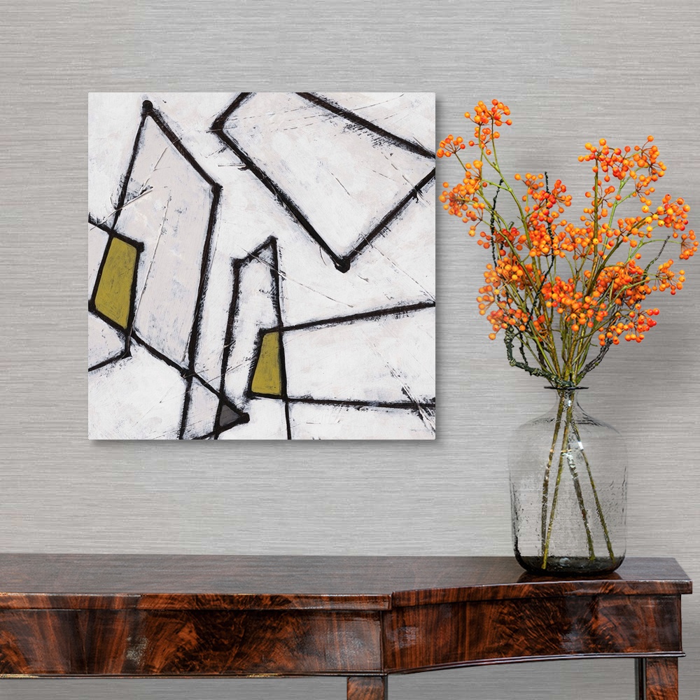 A traditional room featuring Contemporary mid-century inspired abstract artwork.