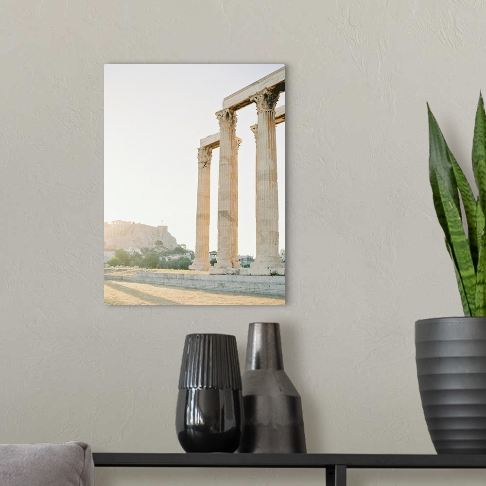 A modern room featuring Photograph of the classical architecture of Athens, Greece.