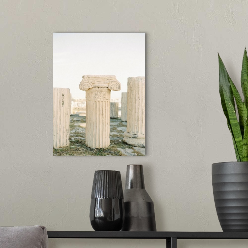A modern room featuring Photograph of the classical architecture of Athens, Greece.