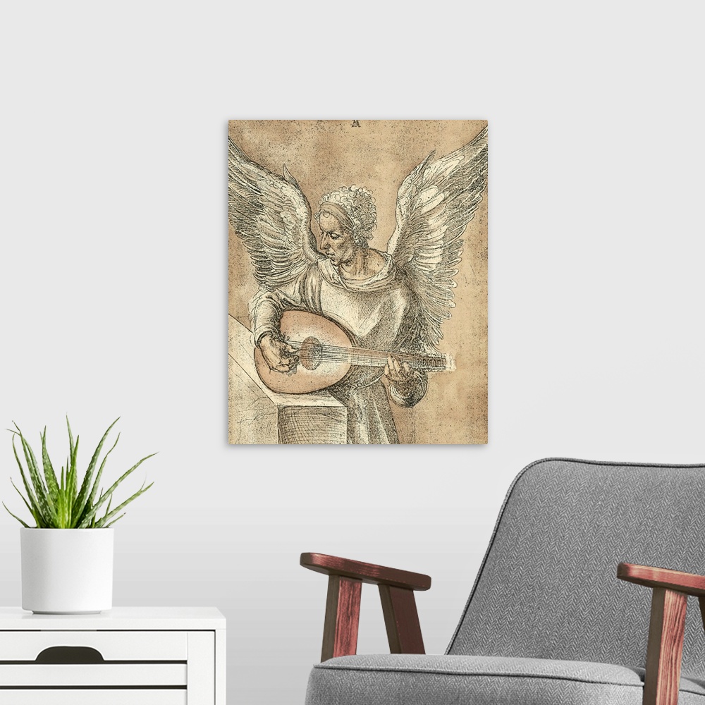 A modern room featuring Angel with Lute