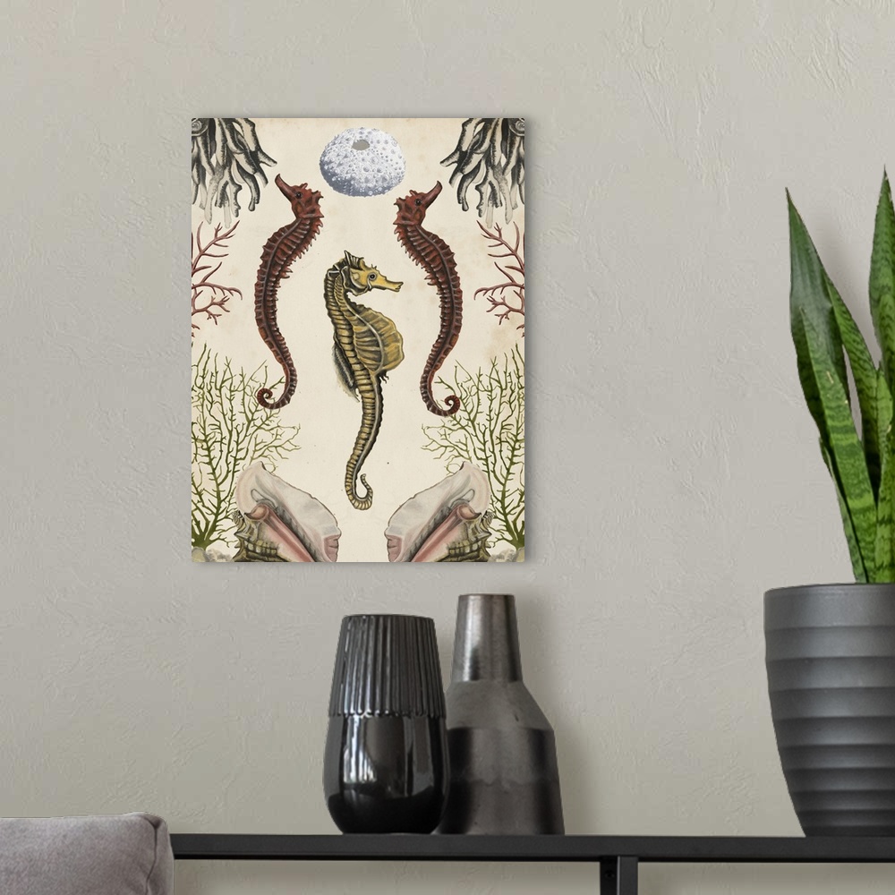 A modern room featuring Antiquarian Menagerie - Seahorse