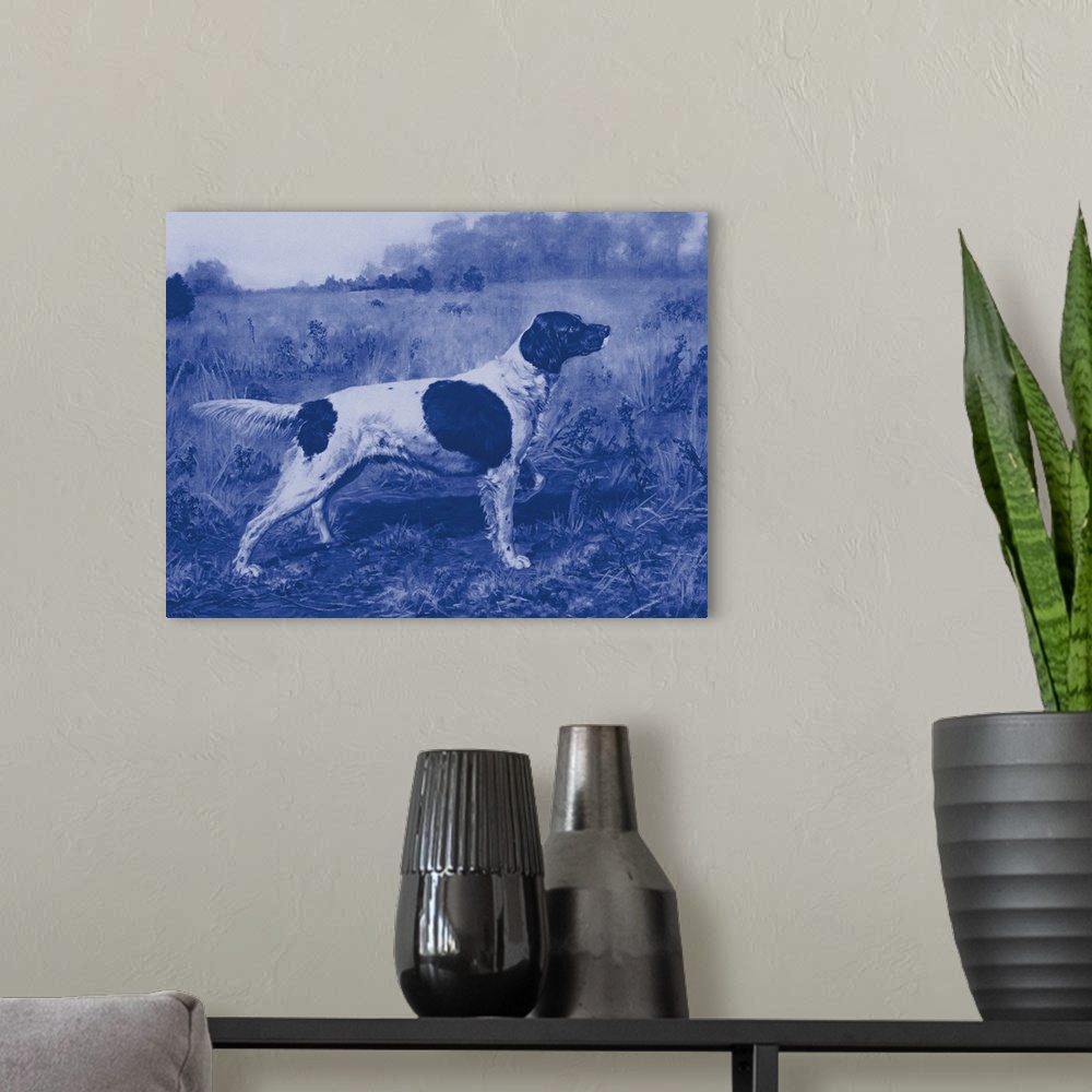A modern room featuring Antique Blue Dogs I