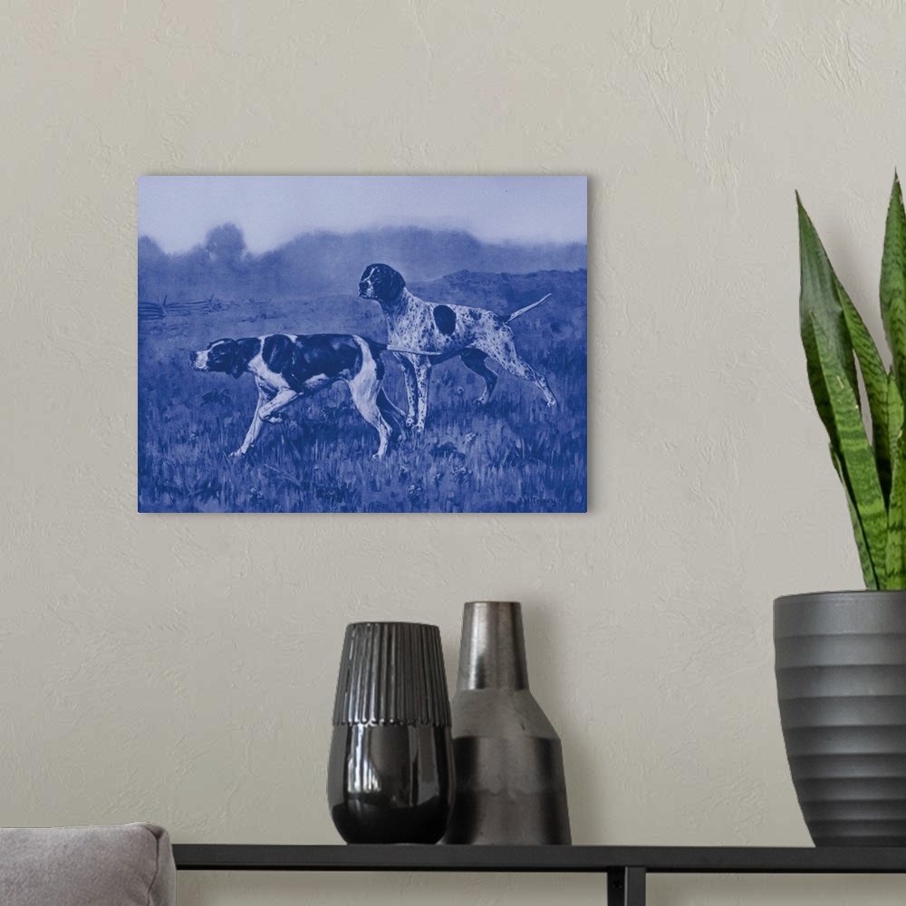 A modern room featuring Antique Blue Dogs II