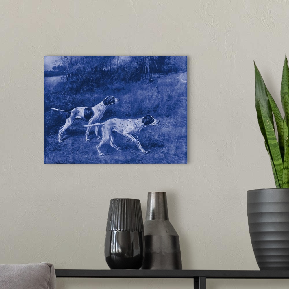 A modern room featuring Antique Blue Dogs III