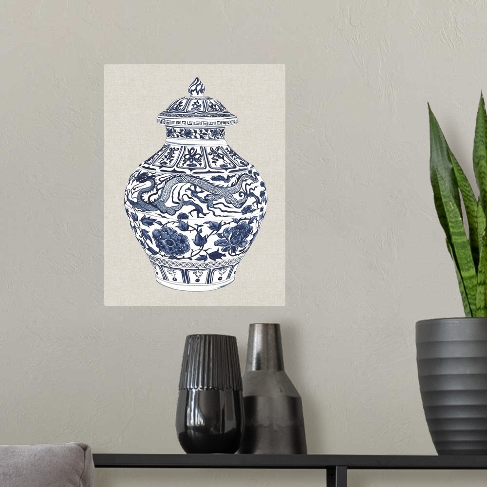 A modern room featuring Antique Chinese Vase III