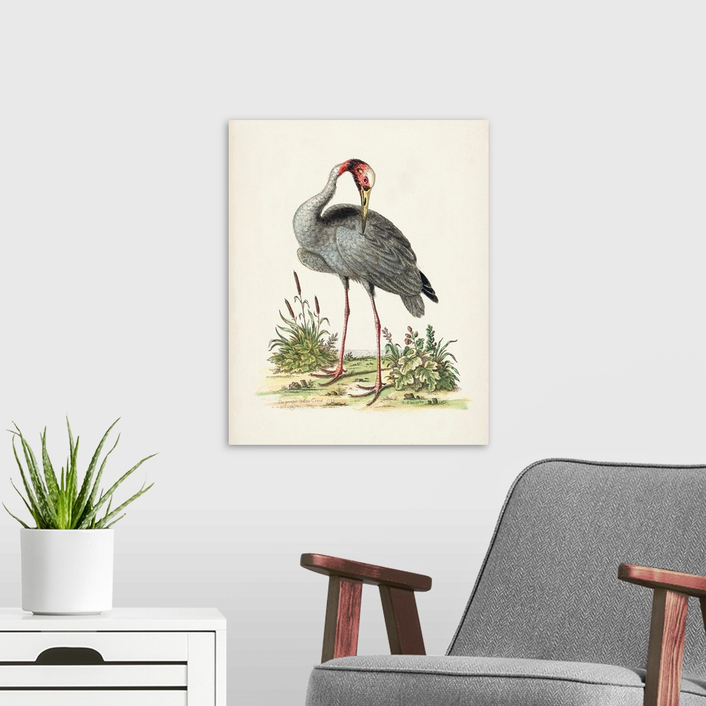 A modern room featuring Antique Heron & Cranes I
