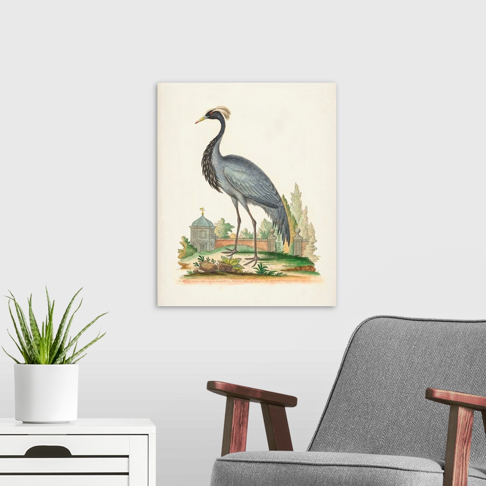 A modern room featuring Antique Heron & Cranes II