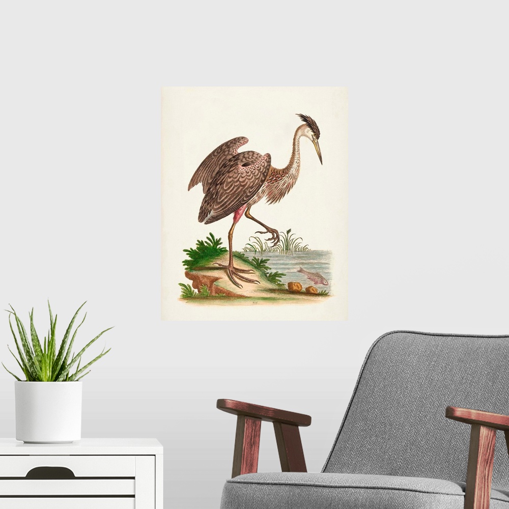A modern room featuring Antique Heron & Cranes III