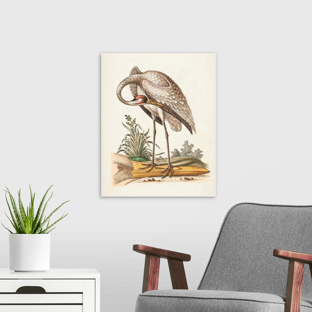 A modern room featuring Antique Heron & Cranes IV