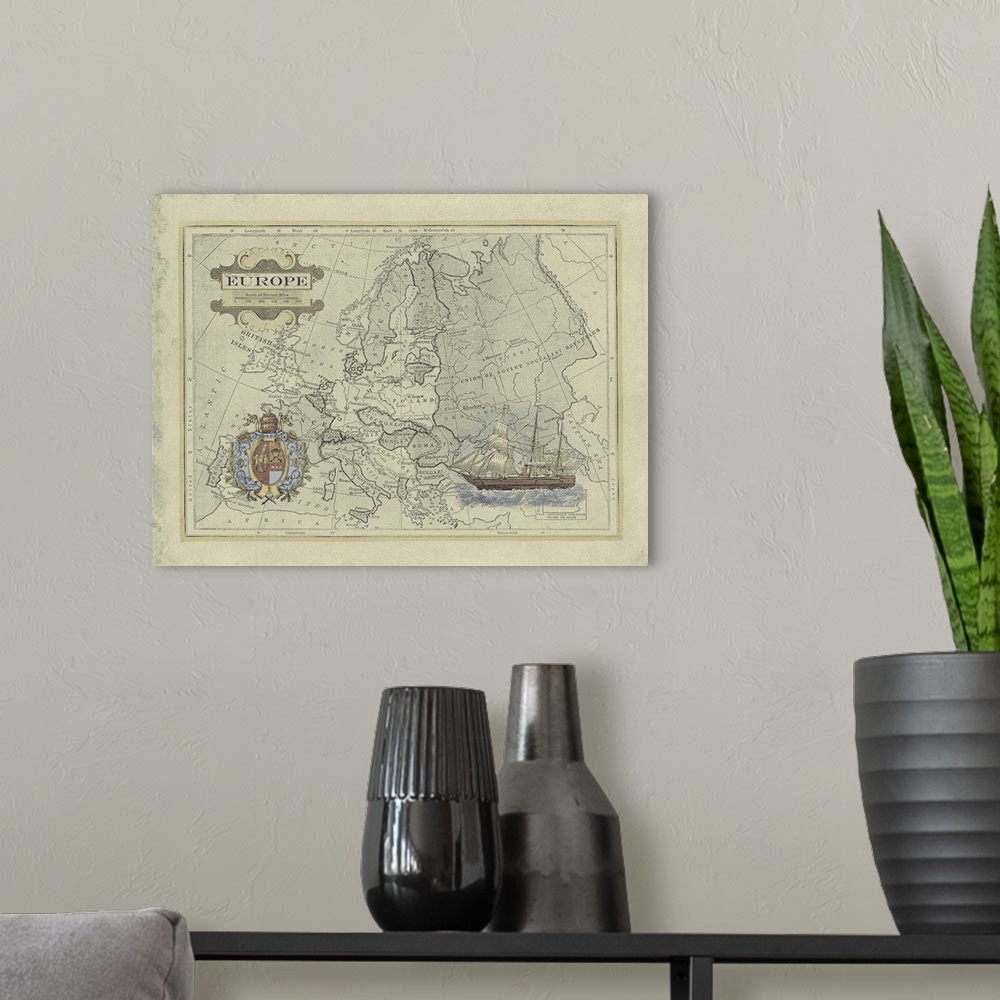 A modern room featuring Antique Map of Europe