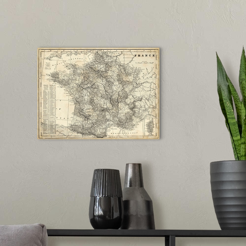 A modern room featuring Antique Map of France