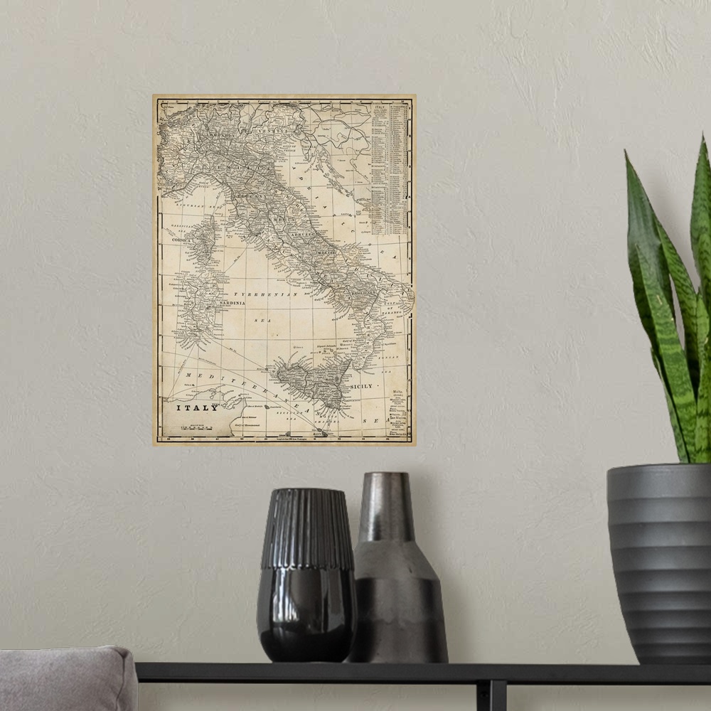 A modern room featuring Antique Map of Italy