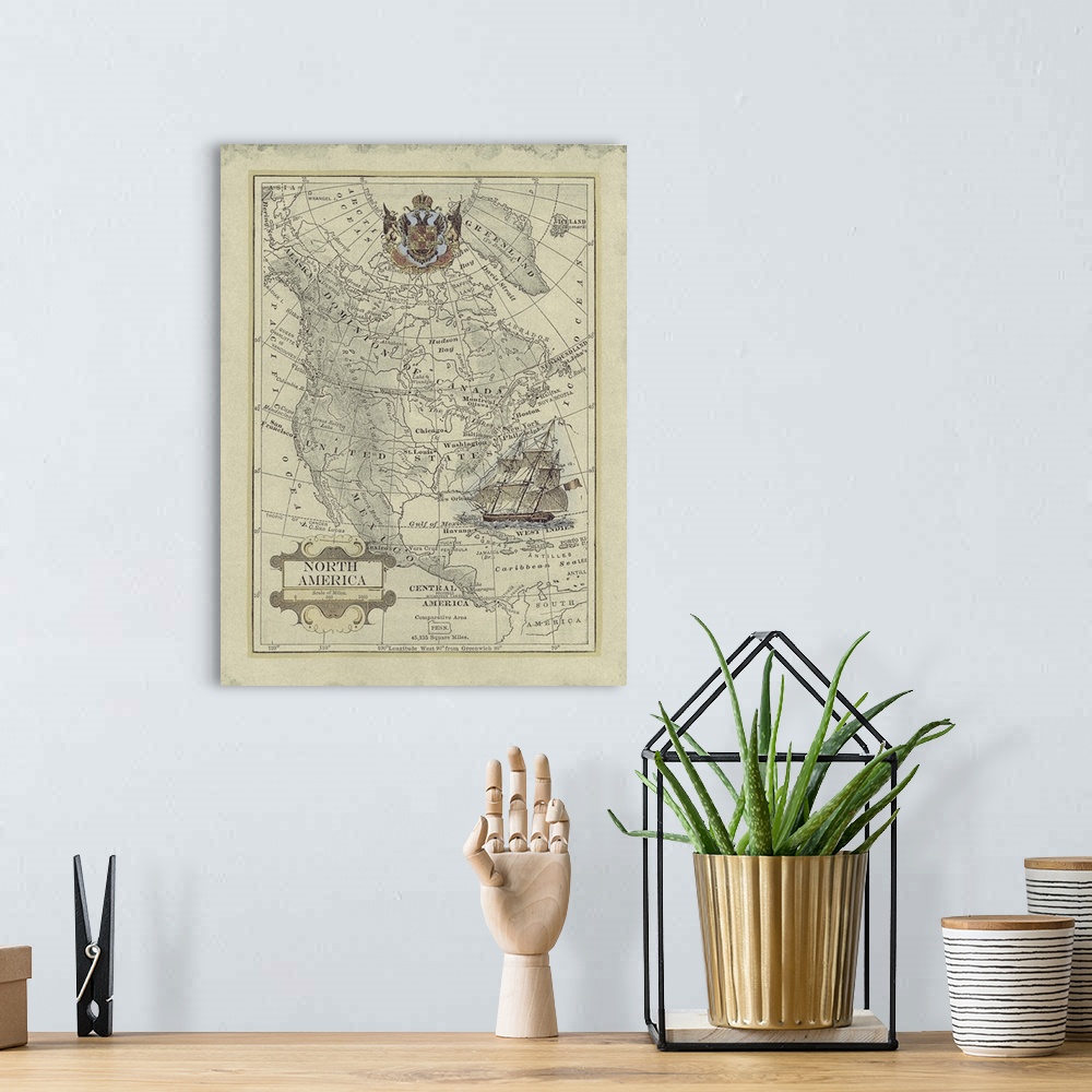 A bohemian room featuring Antique Map of North America