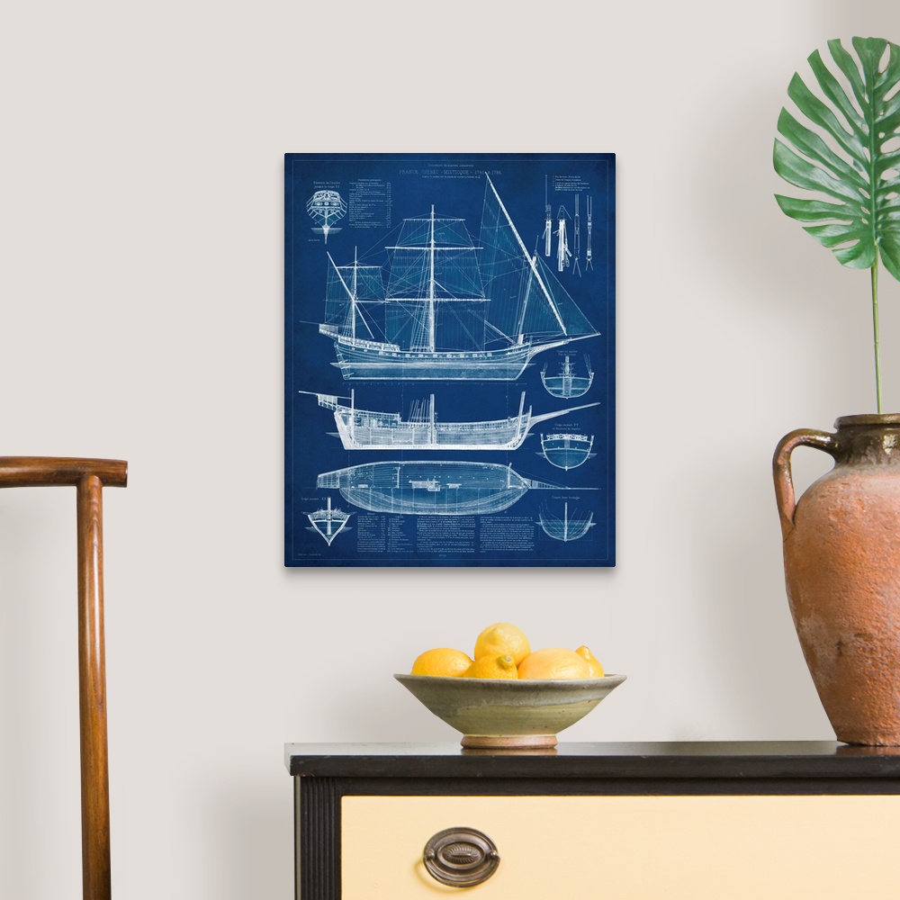 A traditional room featuring Antique Ship Blueprint I