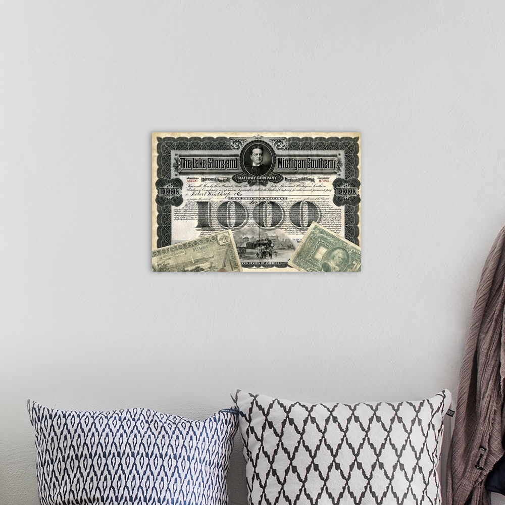 A bohemian room featuring Antique Stock Certificate II