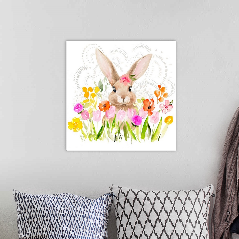 A bohemian room featuring April Flowers & Bunny I