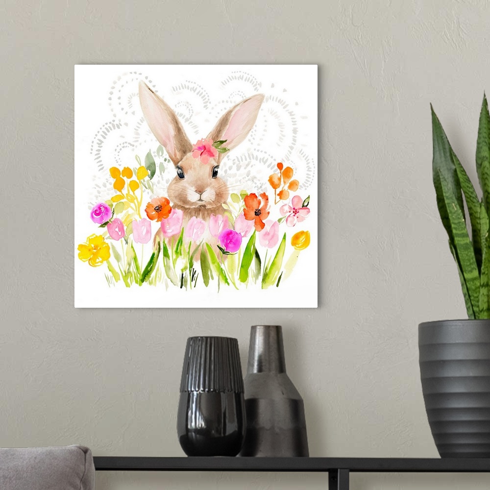 A modern room featuring April Flowers & Bunny I