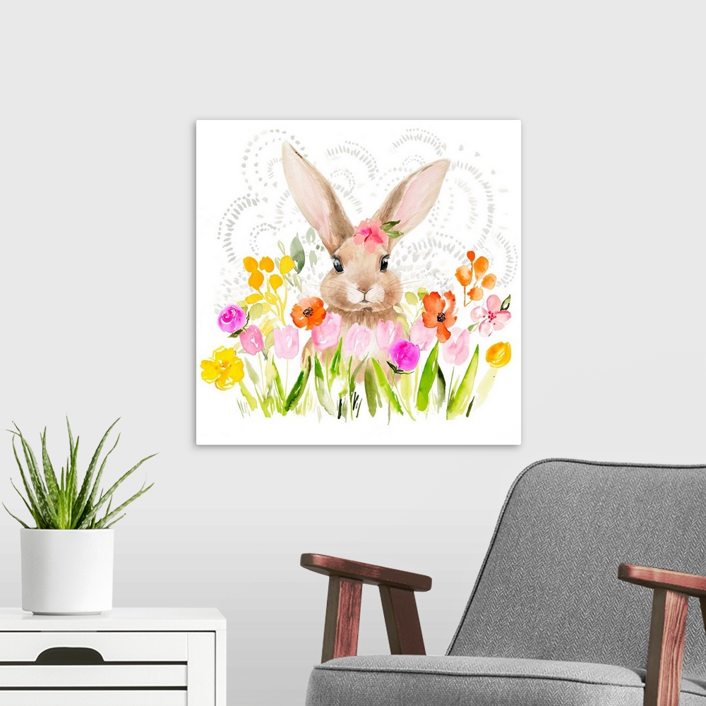A modern room featuring April Flowers & Bunny I