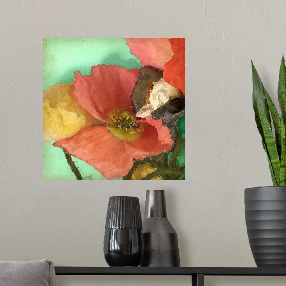 A modern room featuring Aquatic Poppies I