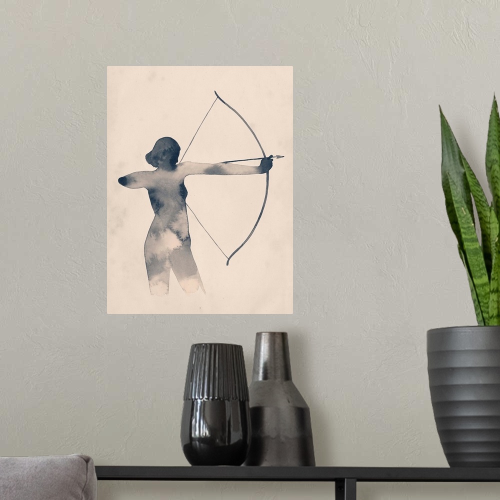 A modern room featuring Watercolor silhouette of a female archer.